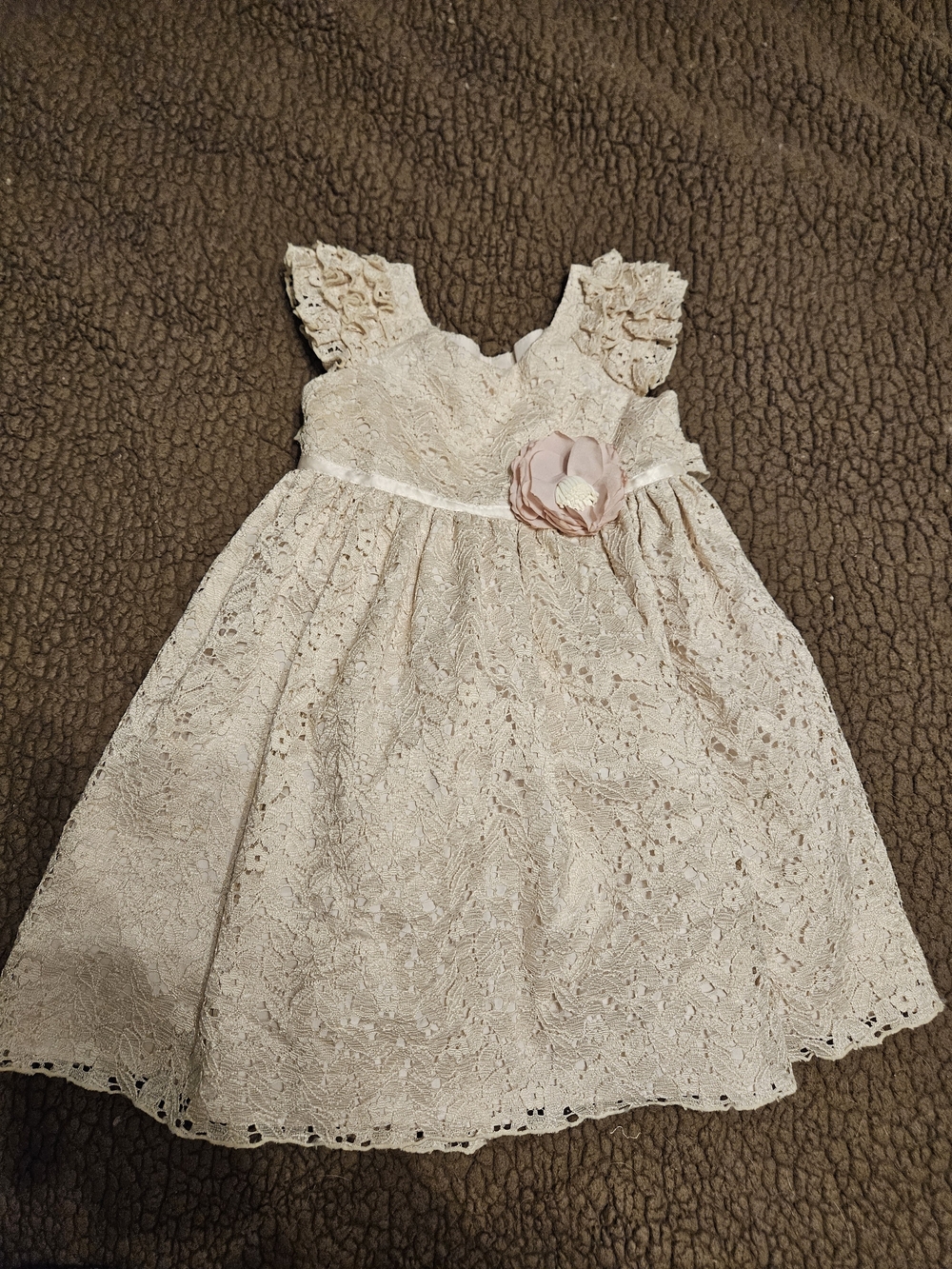 Laura Ashley Cream Lace Formal Dress with Pink Rosette - 3T